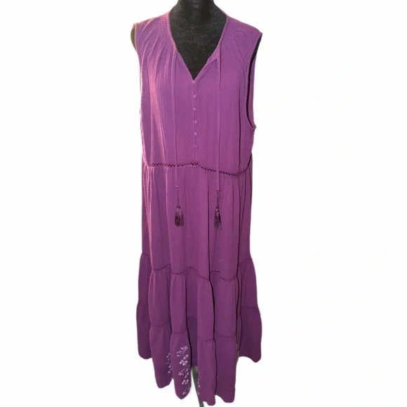 Johnny Was, Calme like new, cotton Purple Gauze Tiered Dress, size xl ๐๐ - Picture 10 of 14